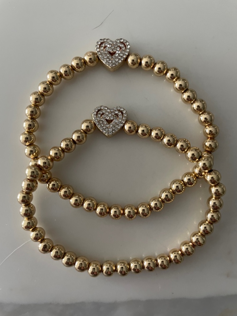 Gold Beaded w/CZ’s Heart Stretch Bracelets - Women Jewelry